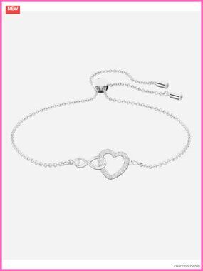 Swarovski Crystal Infinity Heart Bracelet Rhodium Plated Chain Women's Jewelry